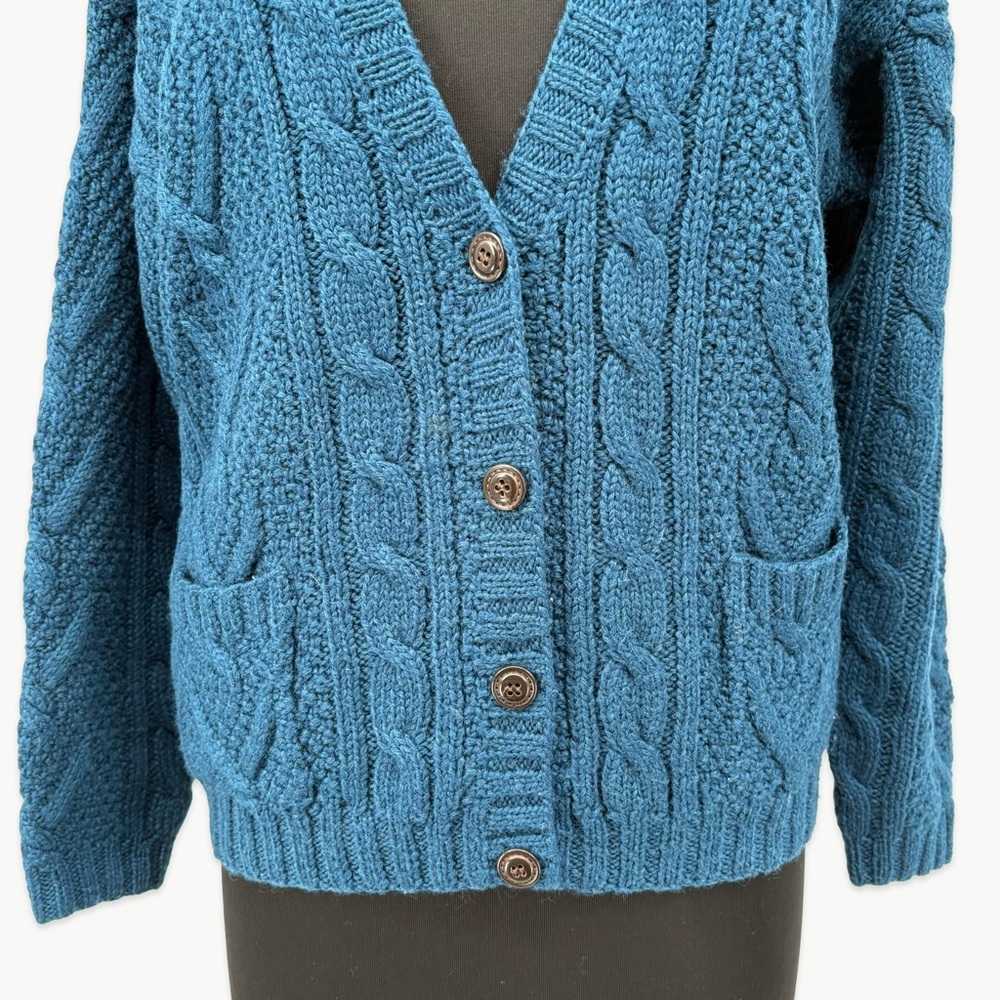 Vintage L.L. Bean Fisherman Cable Knit Wool Cardigan Sz Medium Navy 90s Classic - Picture 6 of 13